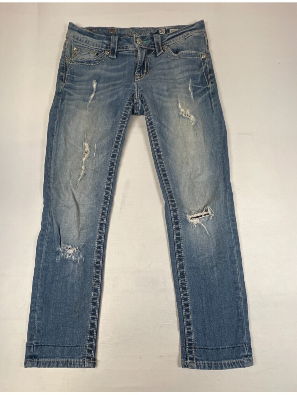 Miss Me Women Size 28 Signature Cropped Jeans Blue Distressed Denim